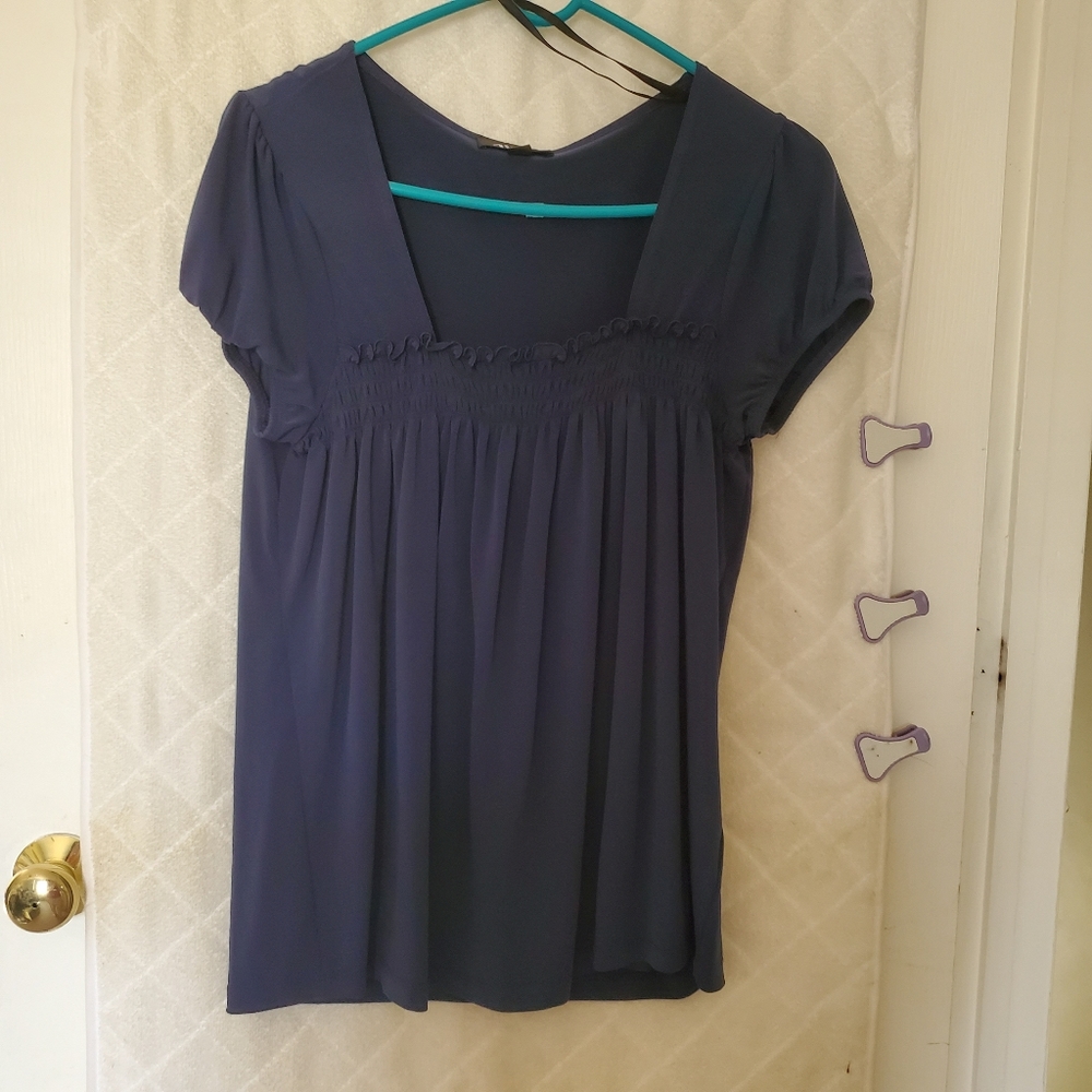 Short sleeve silky blue blouse